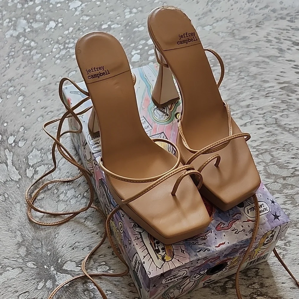 Jeffrey Campbell Primadonna Platform Wrap Sandal Nude NWB Sz9